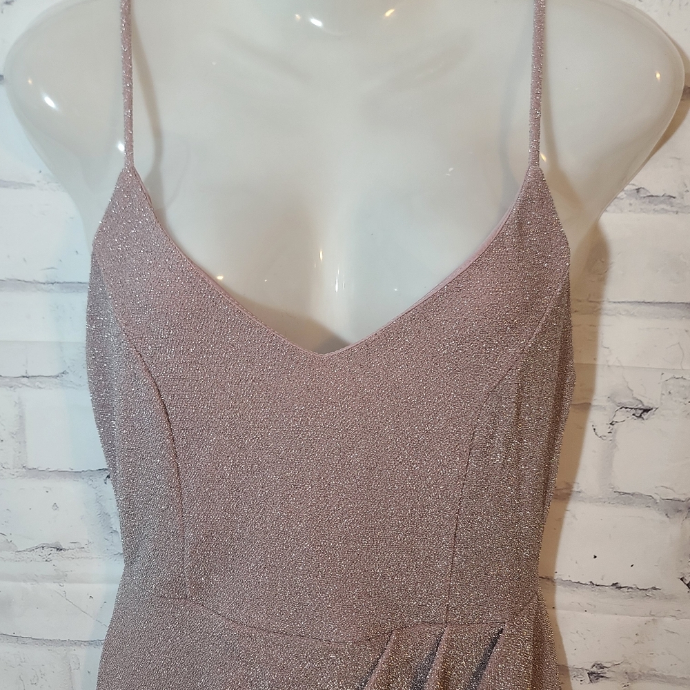 Lulu's Blush Pink Metallic Short Party Stretchy Dress Med - Picture 6 of 10